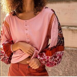 Free People Light Magic Henley Top Pink Cream S